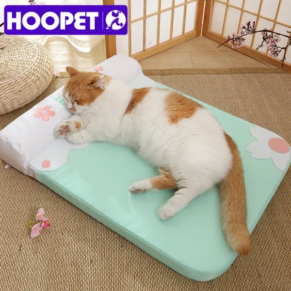 Pet Bed with Pillow – Removable & Washable Mat for Small Dogs & Cats, Cherry Blossom Design, All-Season Kennel