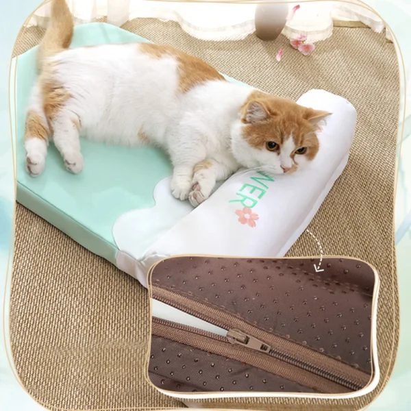 Pet Bed with Pillow – Removable & Washable Mat for Small Dogs & Cats, Cherry Blossom Design, All-Season Kennel